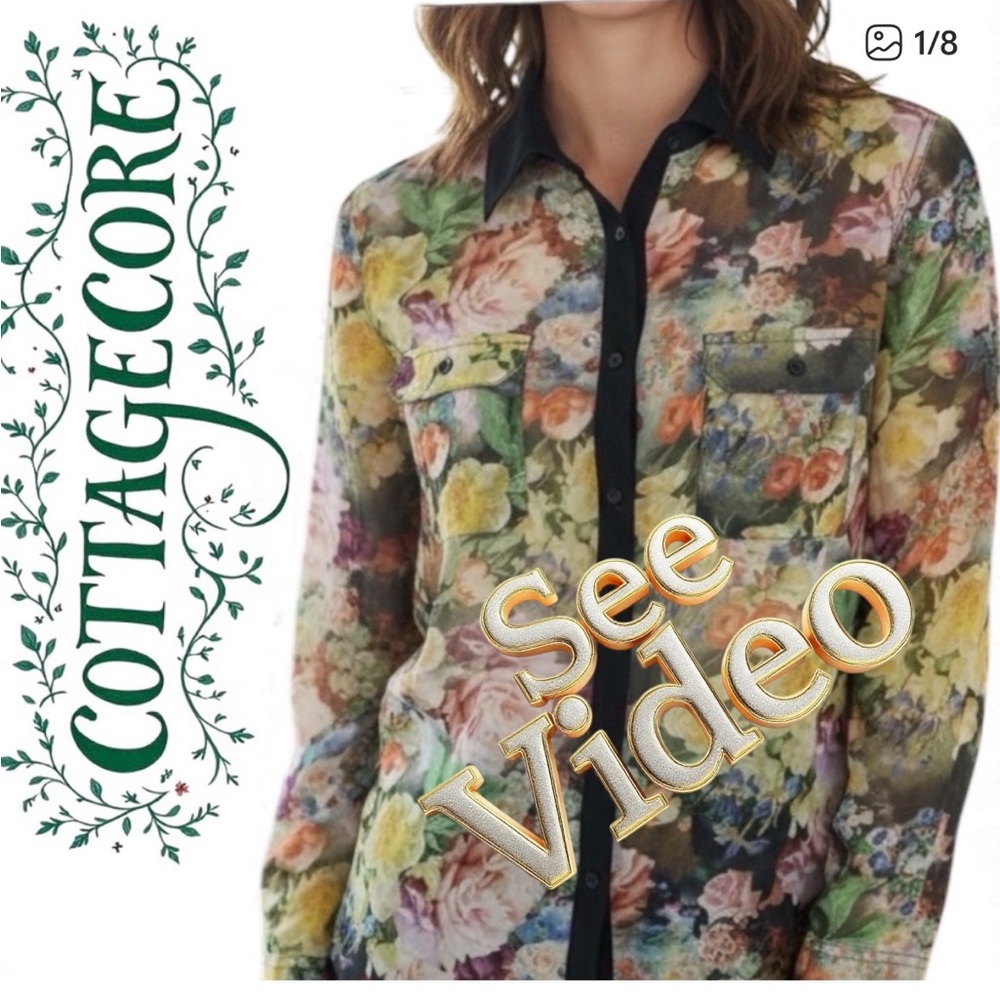 👛 (ANY 2/25) GEORGE Long Sleeved Semi Transparent Floral Blouse with Black Trim